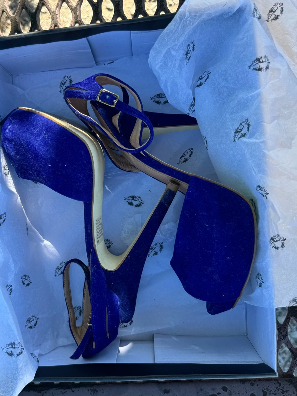Jessica Simpson Royal Blue Suede Peep-Toe Heels with Ankle Strap